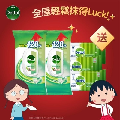 DETTOL Disinf.s. Wipes (grn Ap) 120s Tp+gwp