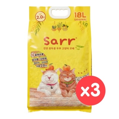 SARR [箱裝] 韓國 除臭益生菌＋活性炭+木薯 (3IN1) 天然豌豆豆腐貓砂 原味 2.0mm (18L x3)