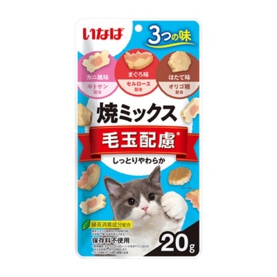 INABA 3味小魚燒-吞拿魚、蟹、帶子風味 化毛球配方 (20g) QSC-117 貓小食