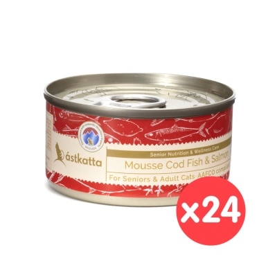 ASTKATTA - [24罐箱裝] 鱈魚三文魚慕絲 老貓;成貓主食罐頭 (80g x 24) 361406