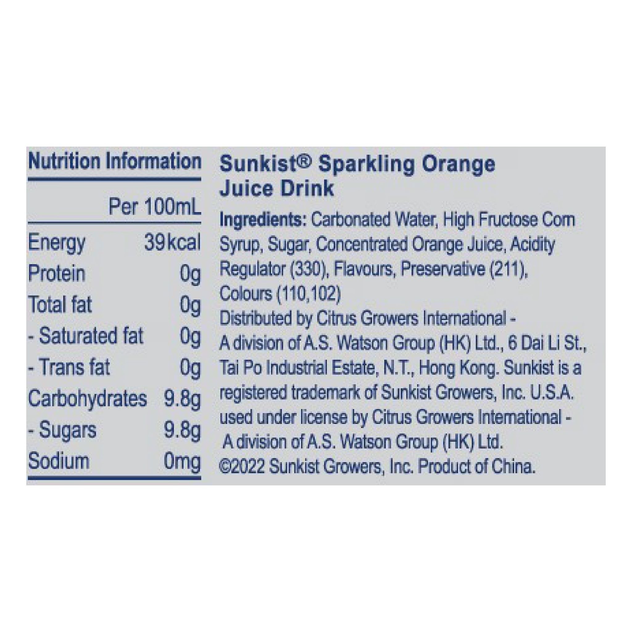 SUNKIST Sparkling Orange Juice Drink 330ML (24 cans)