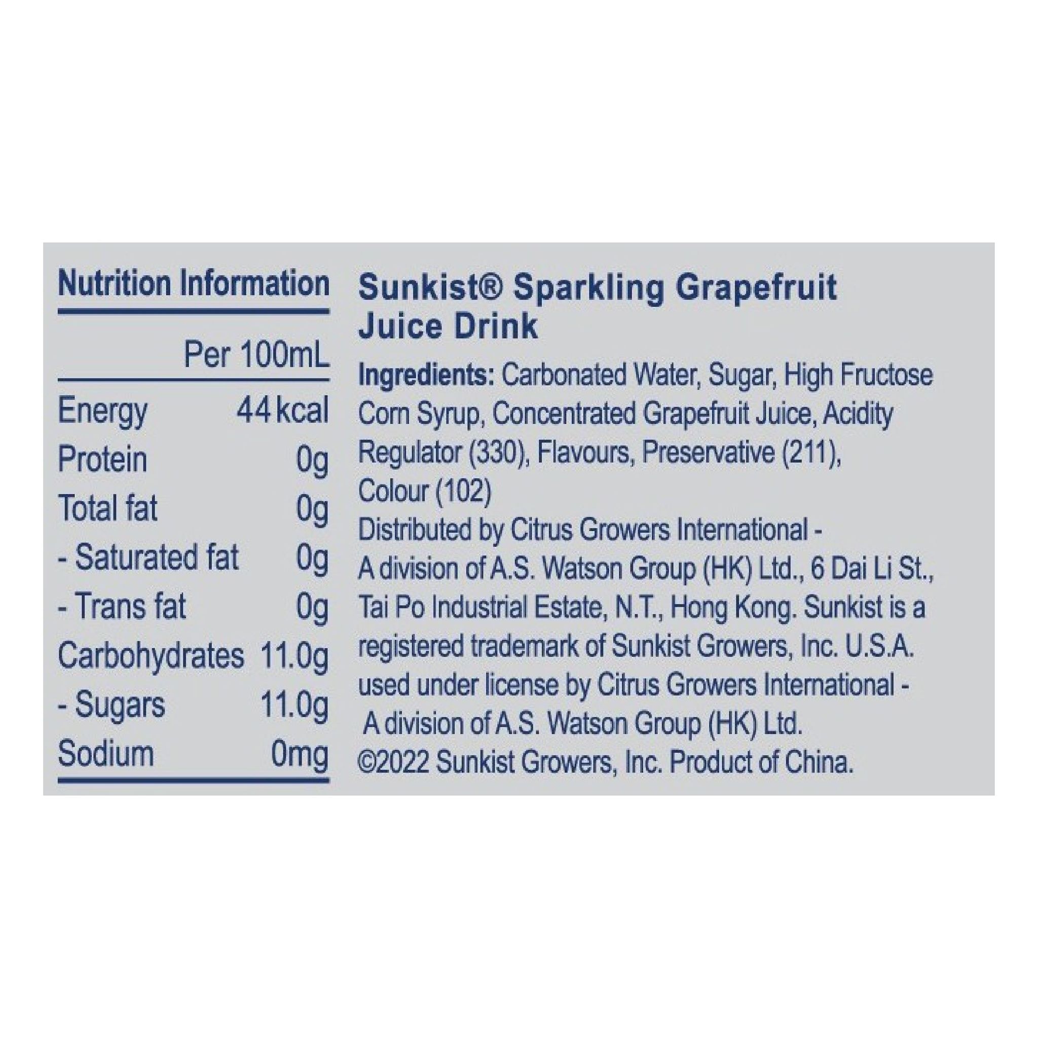SUNKIST Sparkling Grapefruit Juice Drink 330ML (24 cans)