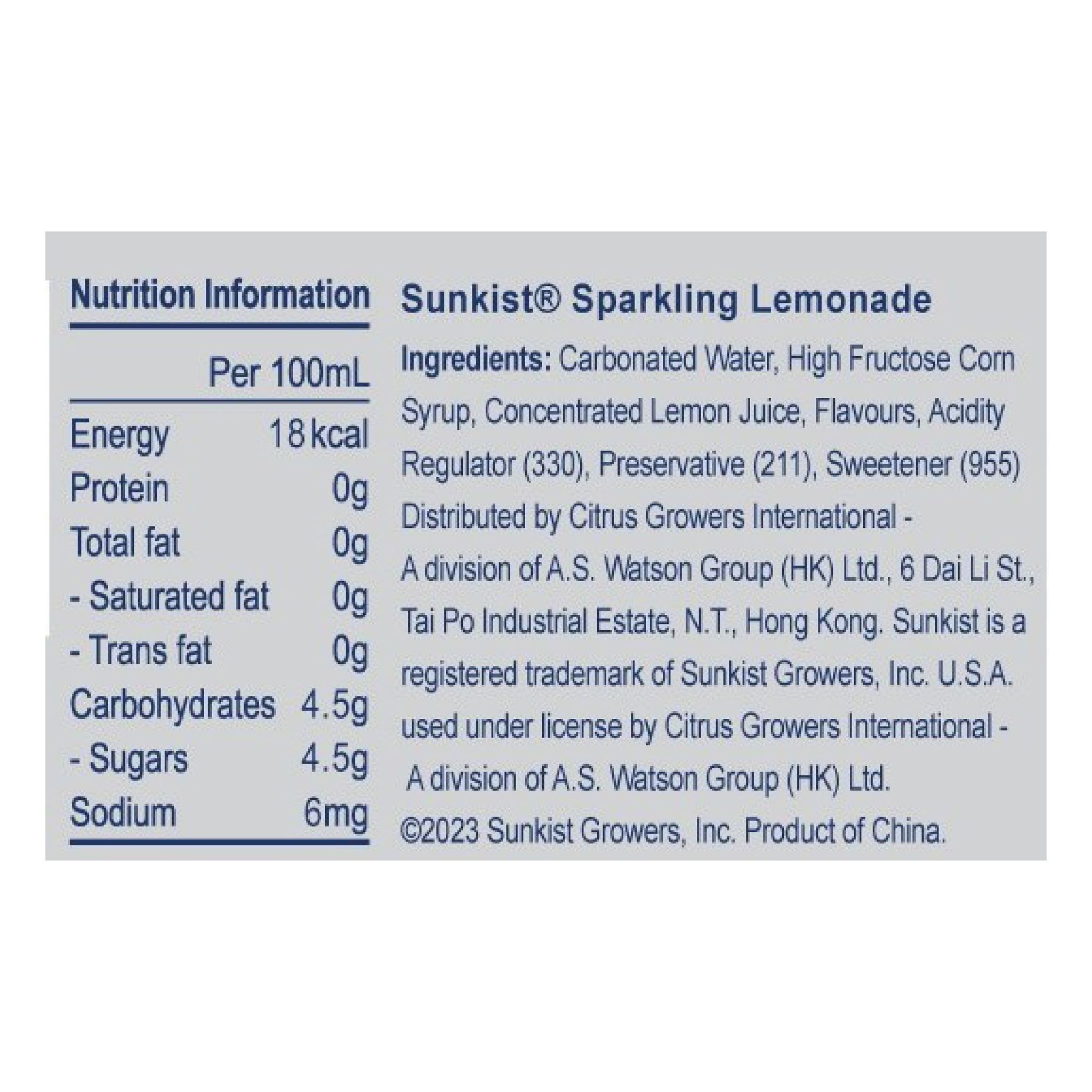 SUNKIST Sparkling Lemonade Drink 330ML (24 cans)