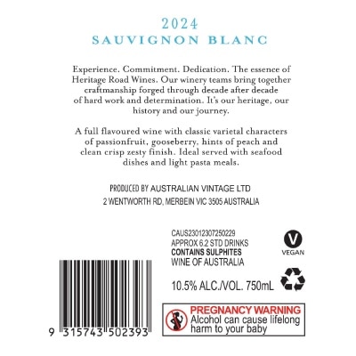 HERITAGE ROAD Sauvignon Blanc 750ML (1x6)