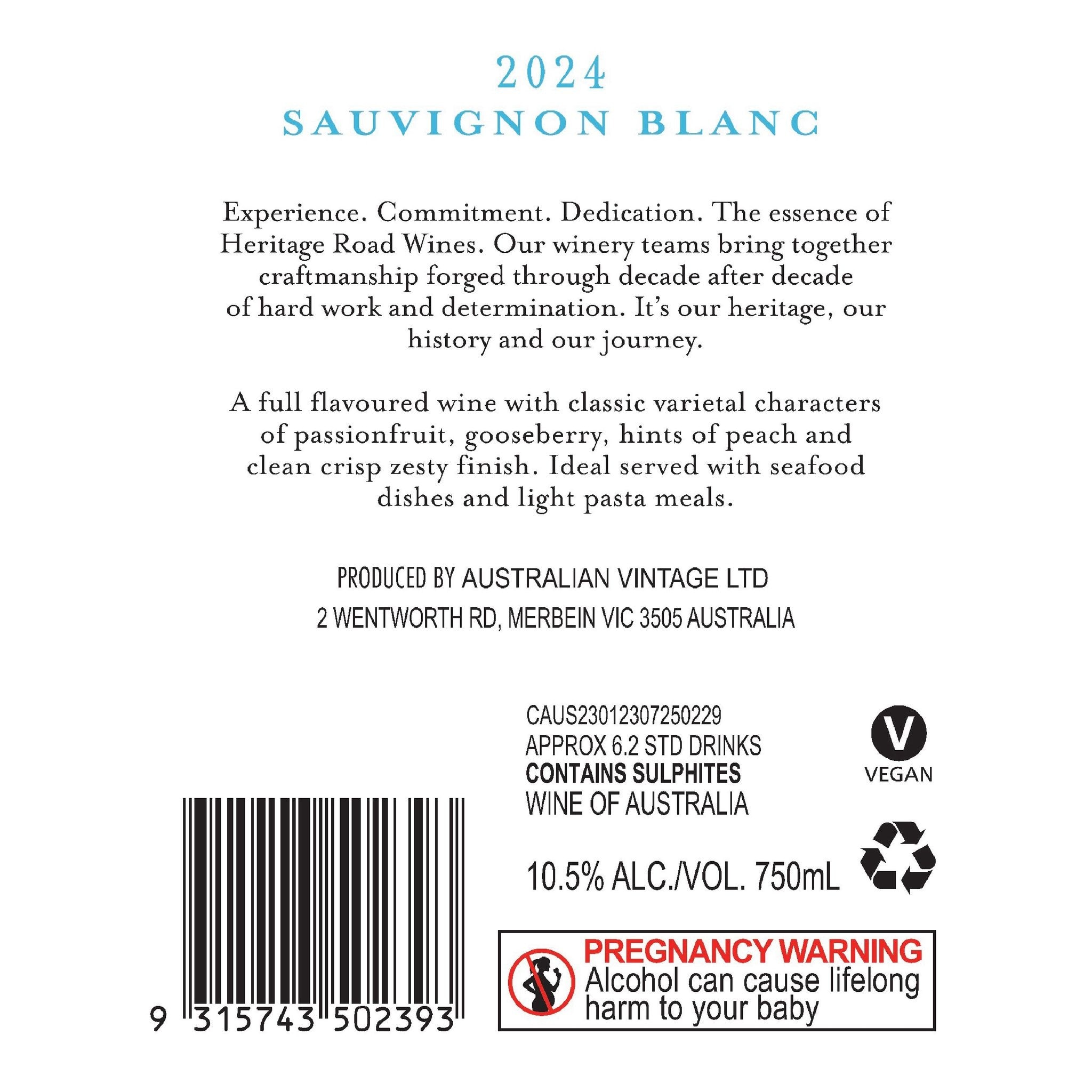 HERITAGE ROAD Sauvignon Blanc 750ML (1x6)