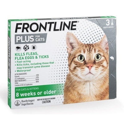 FRONTLINE - [行貨] Frontline Plus 貓用殺蚤防牛蜱滴劑*加強版 (0.5ml x 3) 貓用殺蝨滴