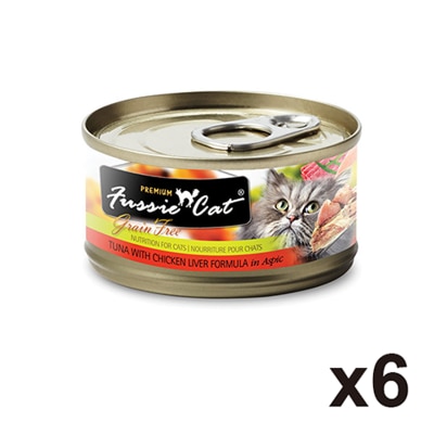 FUSSIE CAT [6罐裝] 黑鑽 吞拿魚 雞肝 純天然 肉凍 貓罐頭 (80g x6) 13314 TLC-6