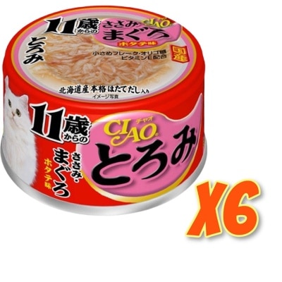 INABA - Chicken & Tuna with Scallop Flavor (80gx6) 11+ Senior Cat Can A-46x6 new/old packaging