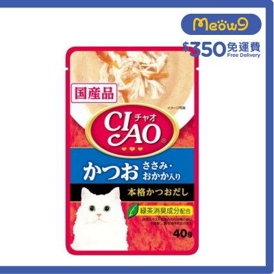 INABA CIAO 鰹魚雞肉木魚片(鰹魚湯底) 袋裝軟包貓濕糧 (40g) INABA IC-204