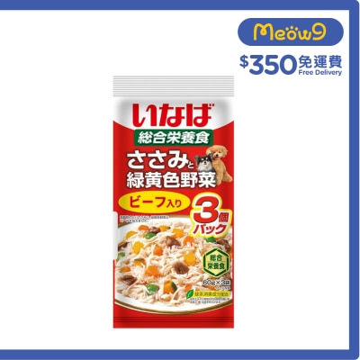 INABA - 雞肉+野菜軟包狗糧-牛肉 (60g X3) QDR-142