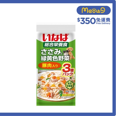 INABA 雞肉+野菜軟包狗糧-豬肉 (60g X3) QDR-145