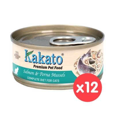 KAKATO KAKATO 全營養 全貓主食罐 - 三文魚、翡翠貽貝( 70g x12)