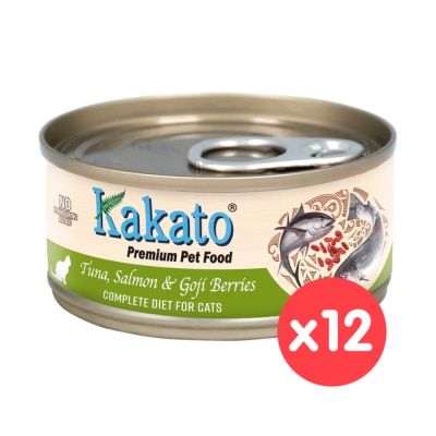 KAKATO - KAKATO - 全營養 全貓主食罐 - 吞拿魚、三文魚和杞子 (70g x12)