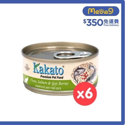 KAKATO KAKATO - 全營養 全貓主食罐 - 吞拿魚、三文魚和杞子 (70g x6)