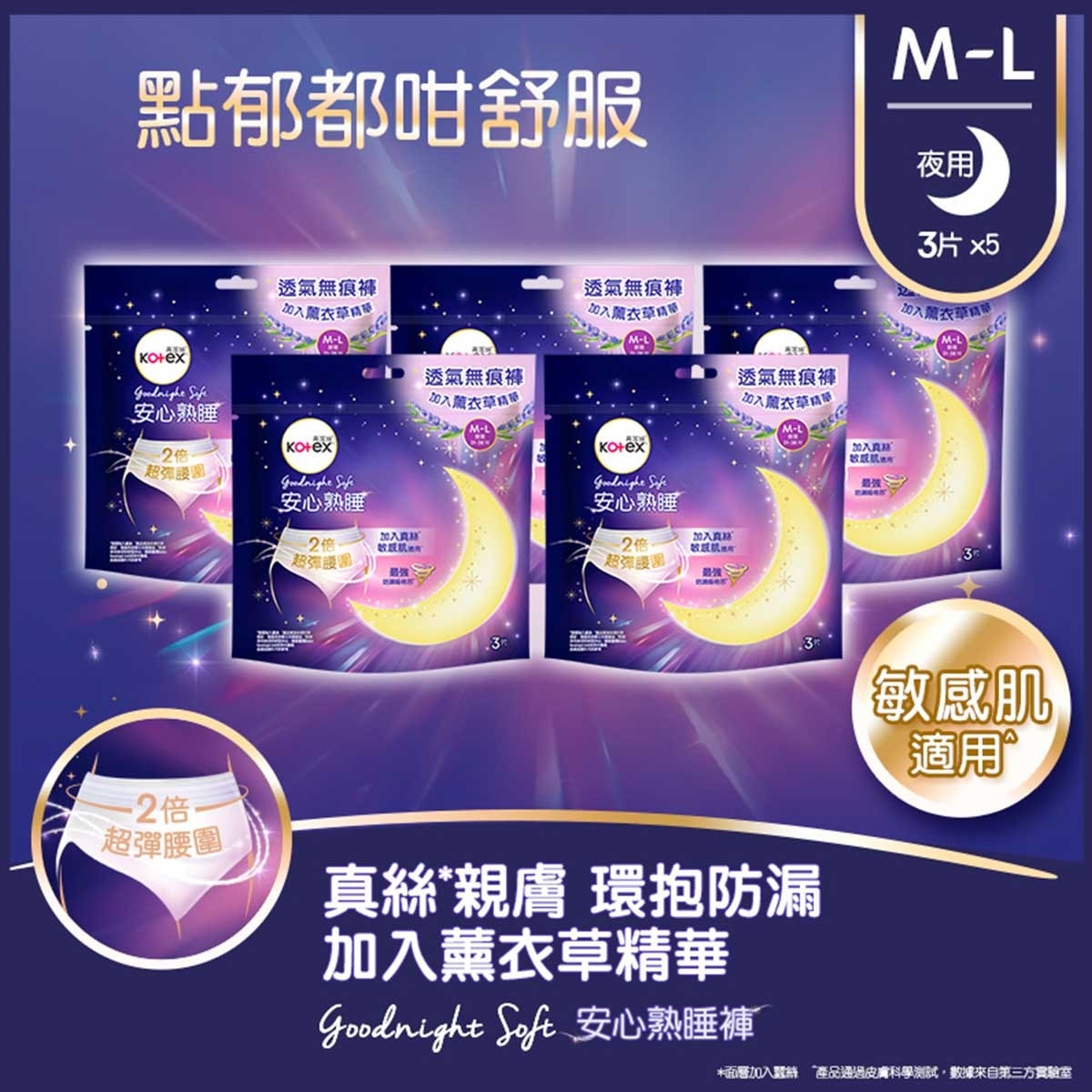 高潔絲 安心熟睡褲 M-l 3片(5包裝)