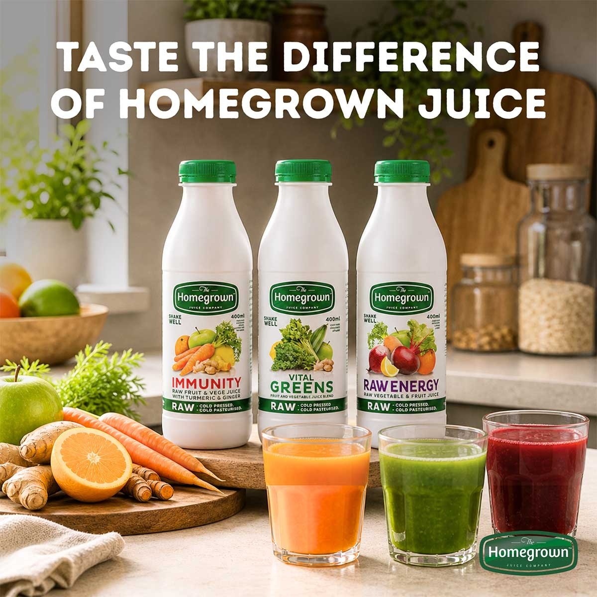 HOMEGROWN Raw Energy Cold Pressed F&v Juice 400ml