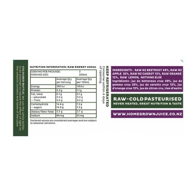 HOMEGROWN Raw Energy Cold Pressed F&v Juice [new Zealand](chilled 0-4°c)