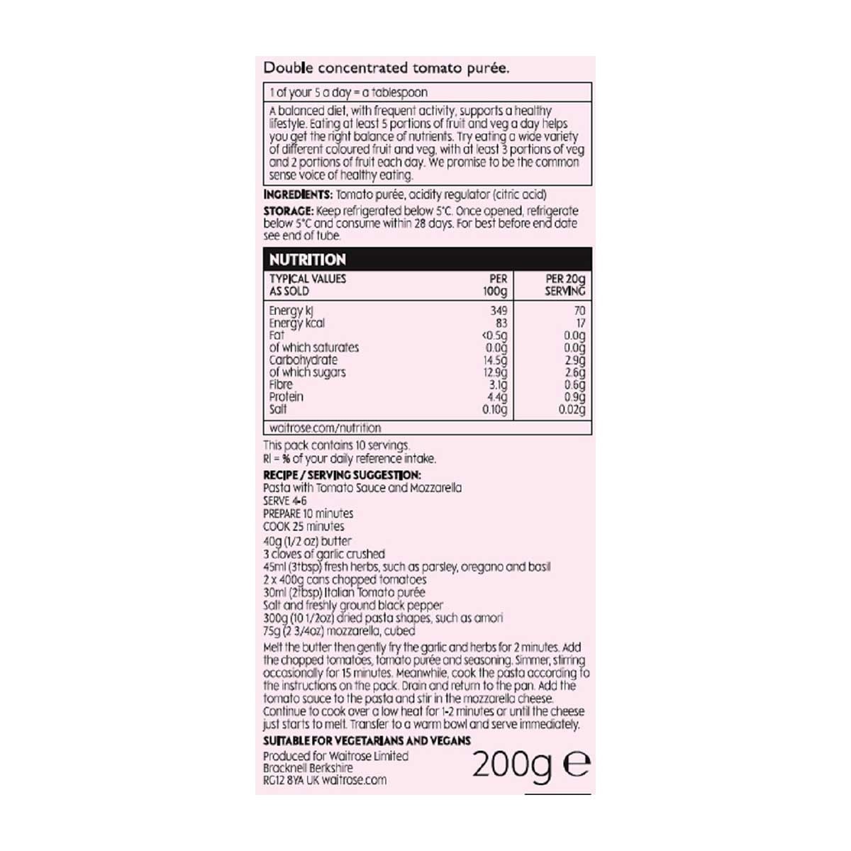 WAITROSE Italian Tomato Paste Tube