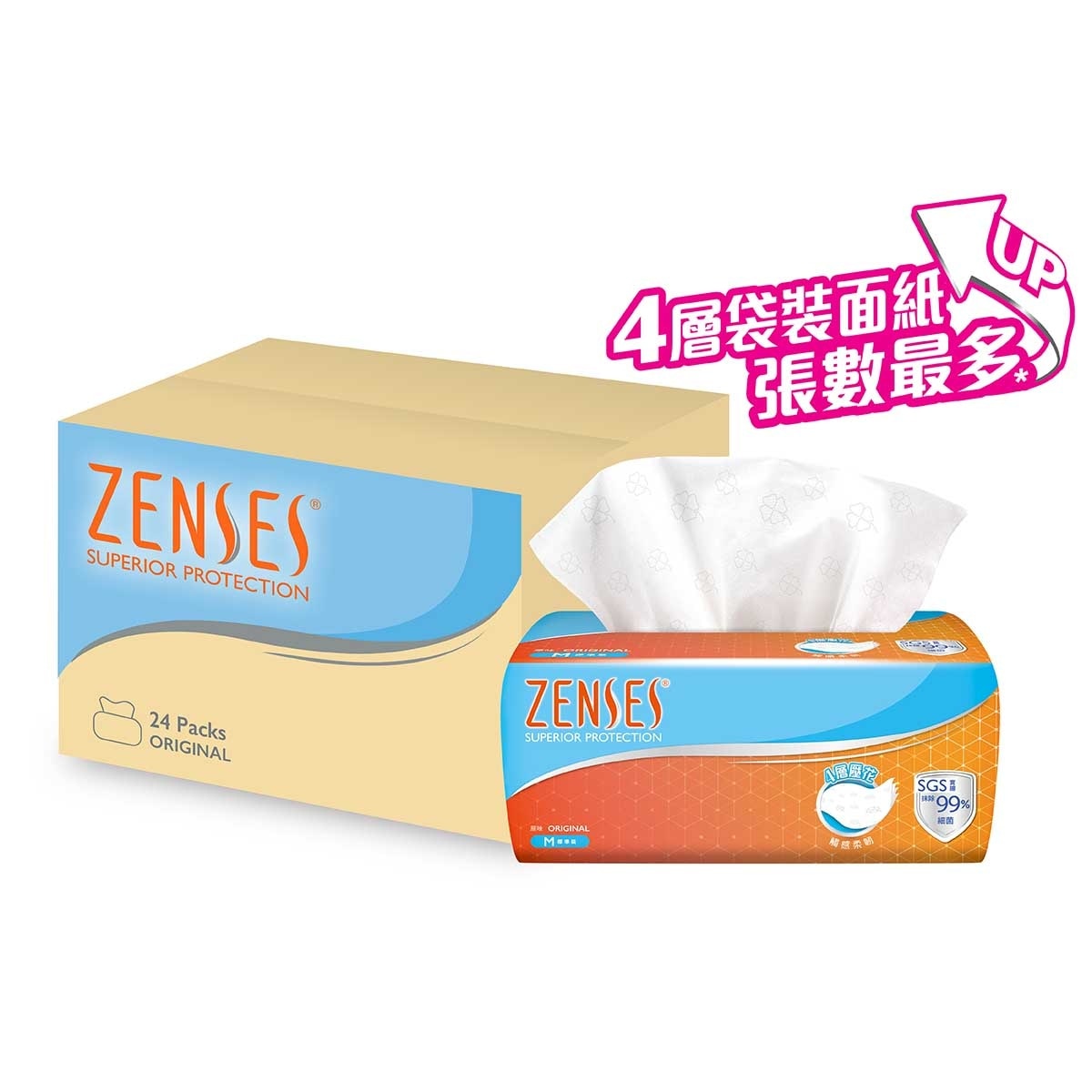 ZENSES Zenses 4-ply Embossing Softpack Facial Tissue Full Case 24s - Original