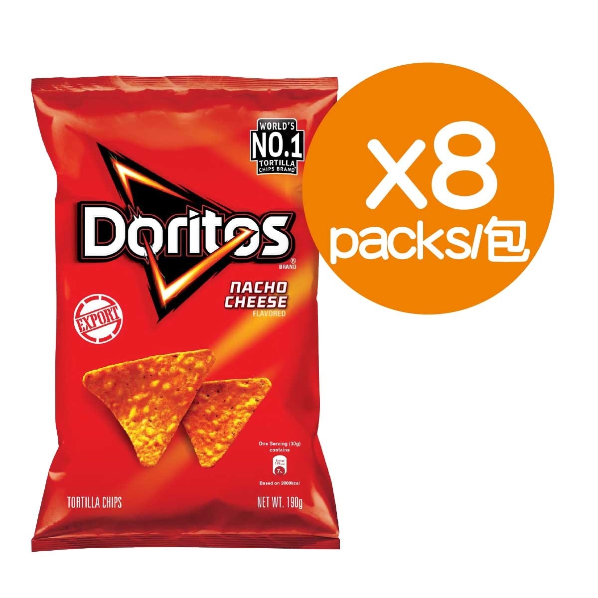 DORITOS Nac Chesse Flv Tortilla Chips 190gx8packs