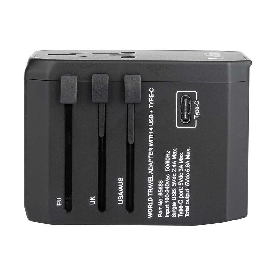 VERBATIM 5 Port 5.6a Travel Adaptor Black