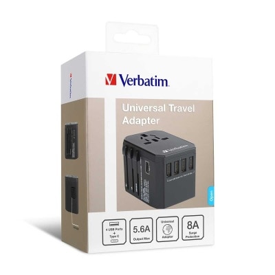 VERBATIM 5 Port 5.6A通用旅行轉插 黑色