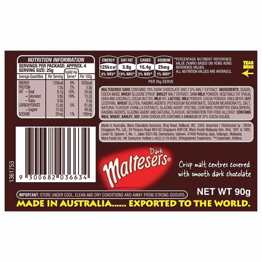 MALTESERS Maltesers Dark Chocolate 90g