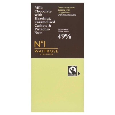 WAITROSE Milk Choc W Hzlnt Cashew & Pistachio