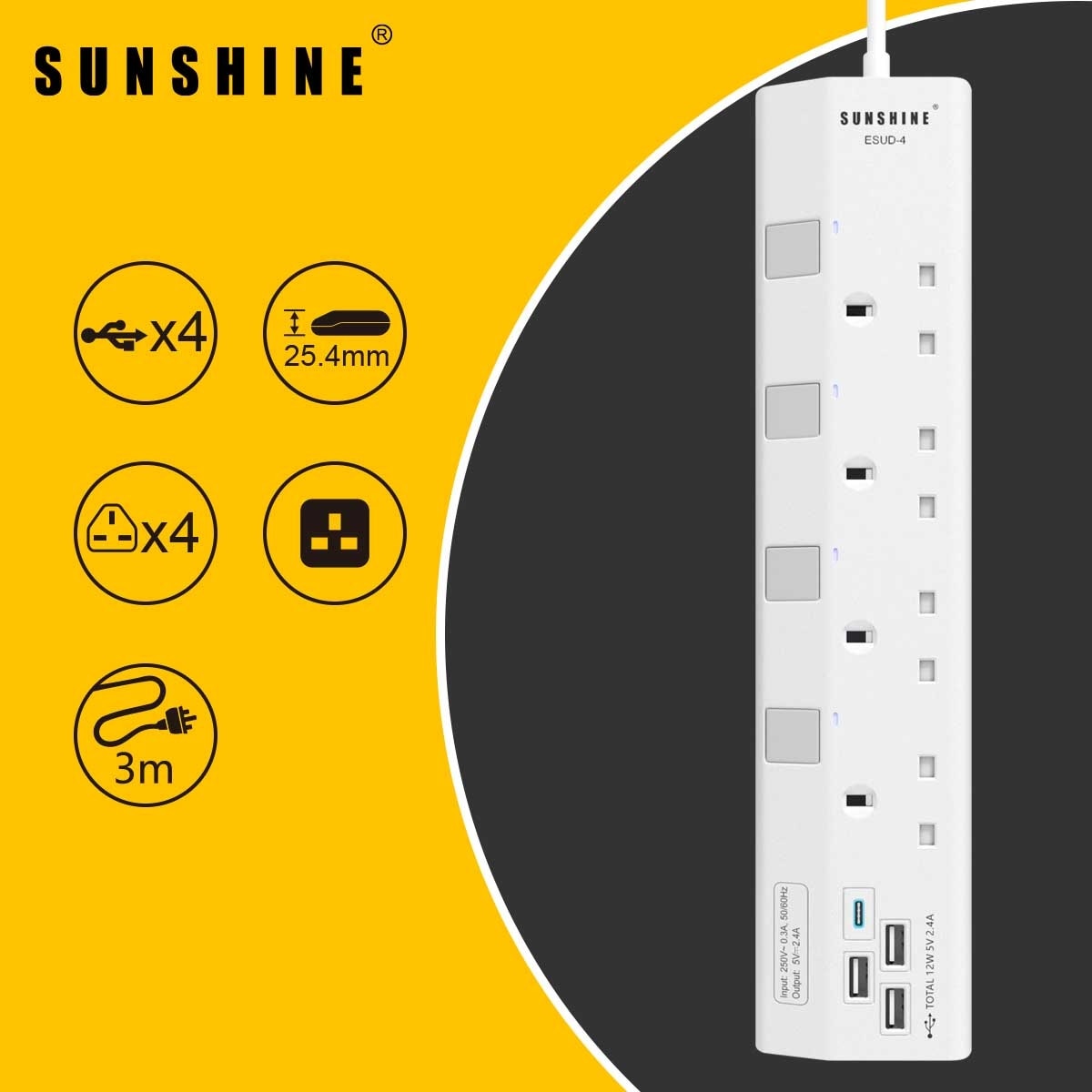 陽光照明 ４位拖蘇＋ＵＳＢ獨立安全開關