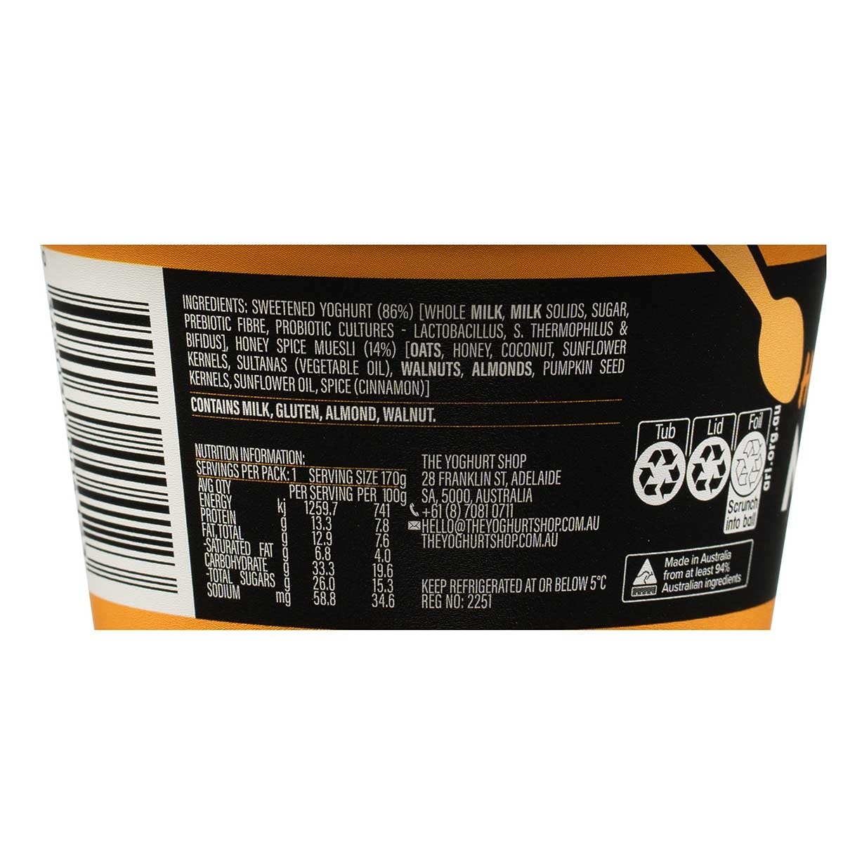 THE YOGHURT SHOP Honey Fla Yoghurt W Spice Muesli (chilled 0-4°c)