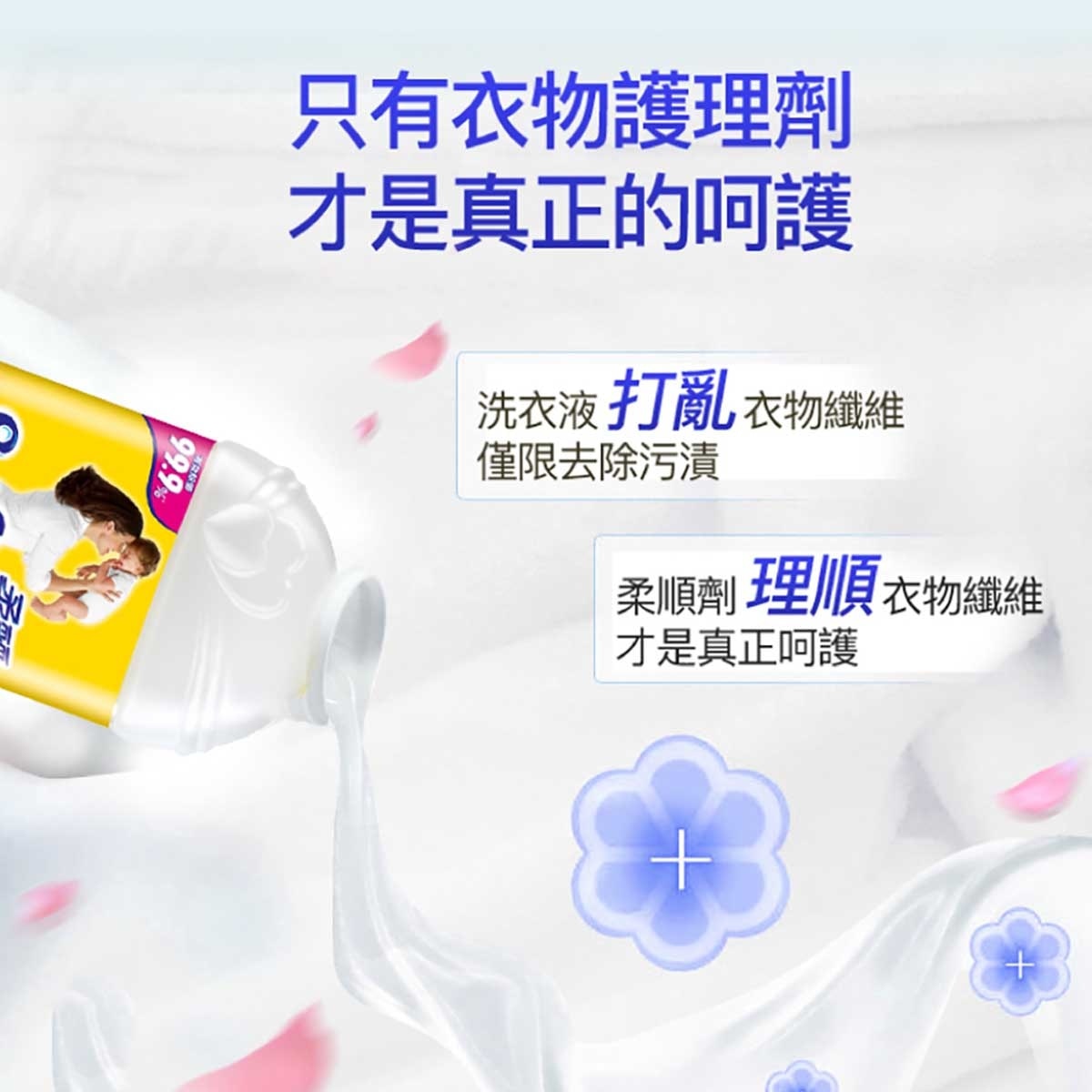 柔麗 消毒家居清潔 去除99.9%細菌 防止靜電 衣物柔順劑 2公升補充装 (潔白亮麗柔順清香)