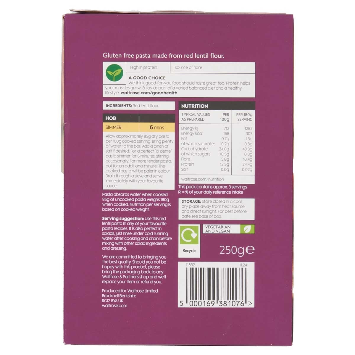 WAITROSE Gluten Free Red Lentil Pasta