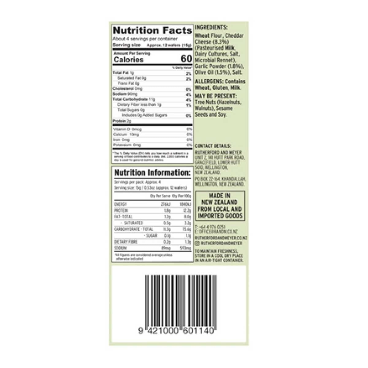 RUTHERFORD & MEYER Garlic & Olive Oil Gourmet Wafers