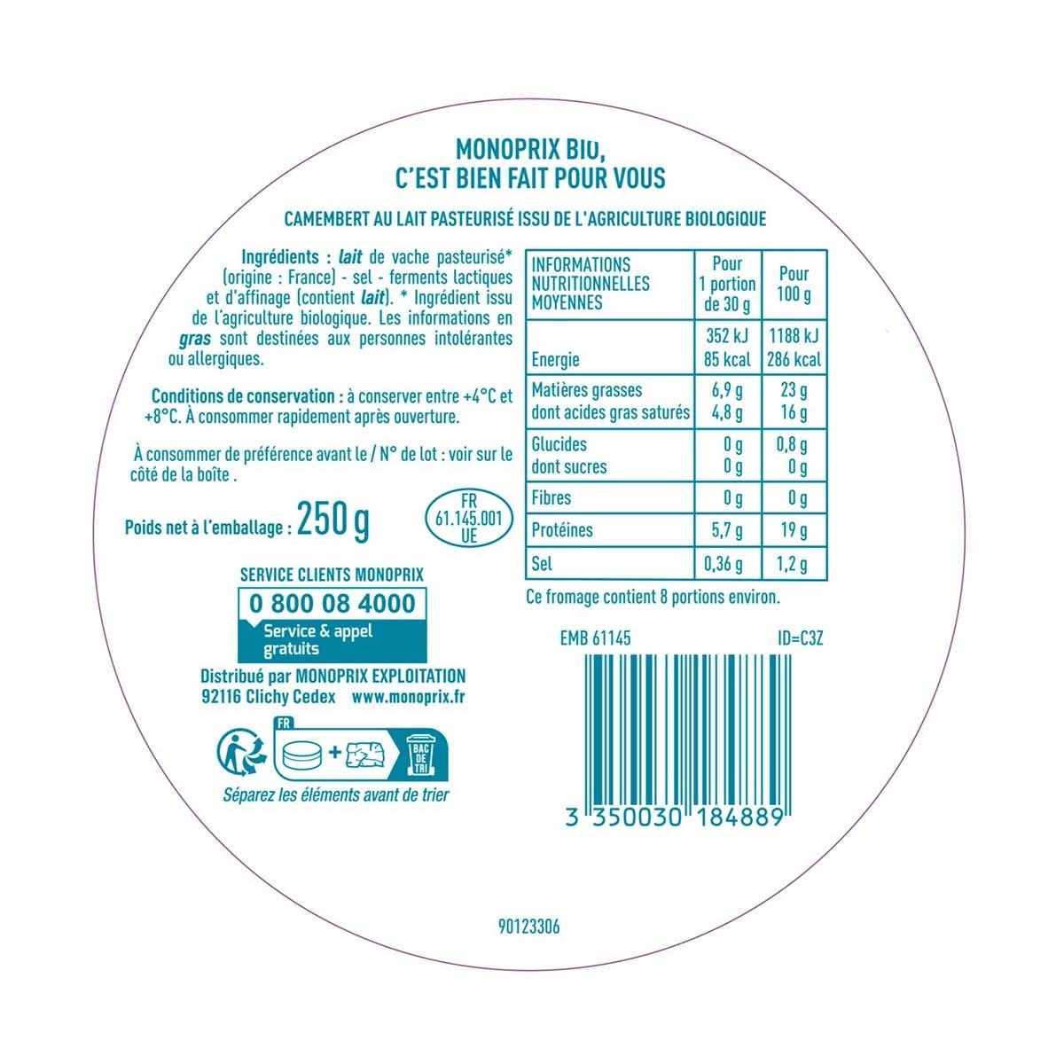 MONOPRIX BIO 金文筆芝士[法國](冷凍 0-4°c)