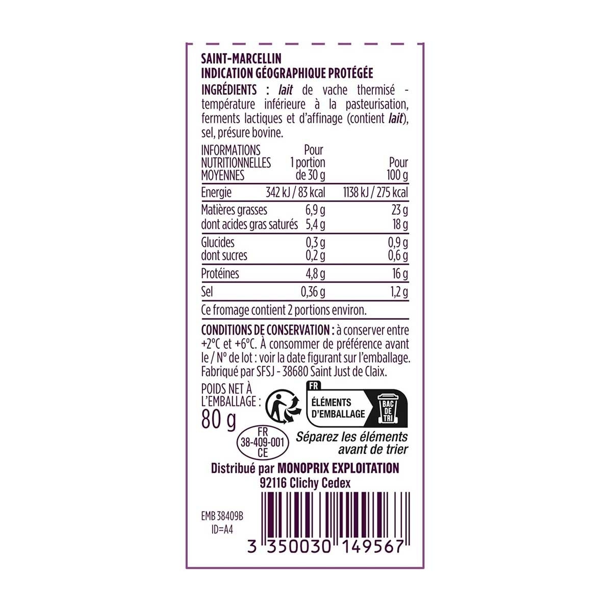 MONOPRIX Gourmet St Marcellin Cheese[france](chilled 0-4°c)