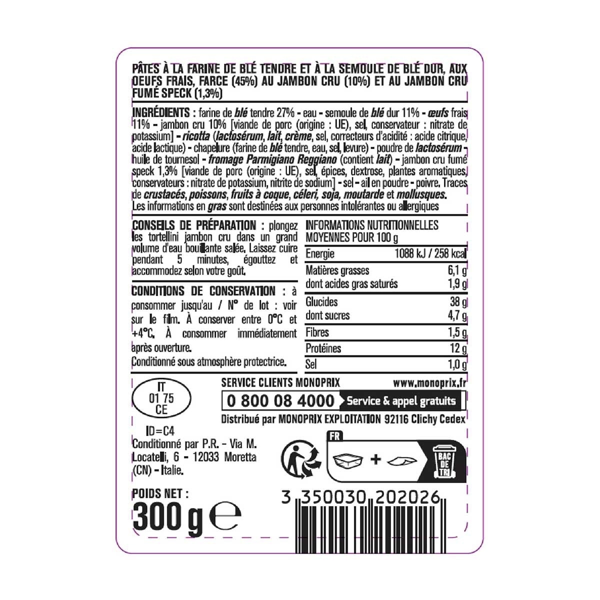 MONOPRIX 意式餃子--芝士火腿