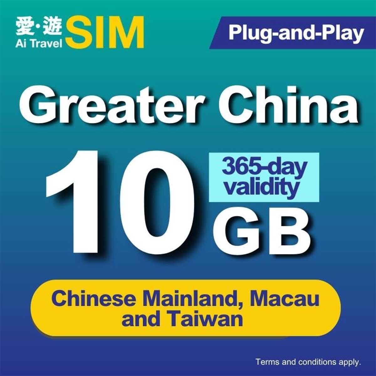 AI TRAVEL SIM 365-day Greater China 10gb