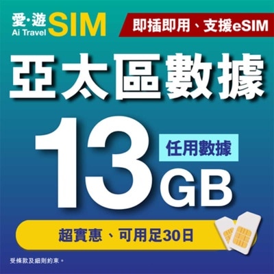 AI TRAVEL SIM 30-day Apac Fup 13gb