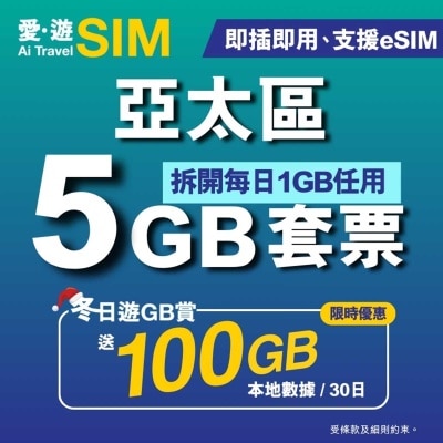 AI TRAVEL SIM 5-day Apac Fup 5gb (limited Time: Free 100gb Local)