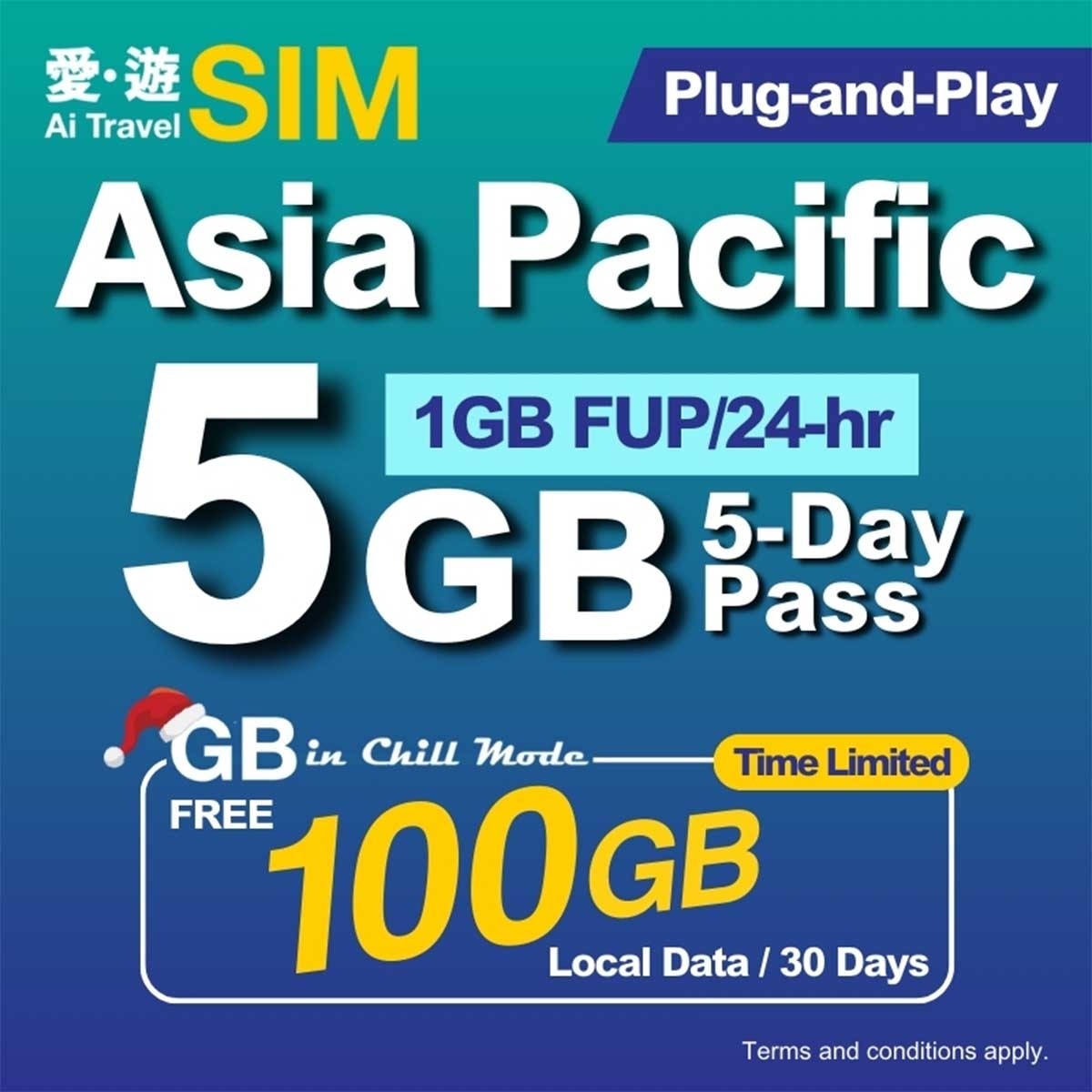 AI TRAVEL SIM 5-day Apac Fup 5gb (limited Time: Free 100gb Local)