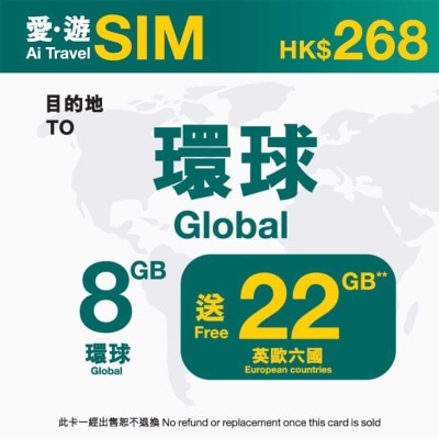 AI TRAVEL SIM 365-day Global 8gb (limited Time: Free 100gb Local)