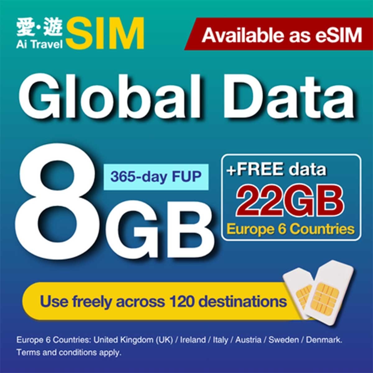 AI TRAVEL SIM 365-day Global 8gb