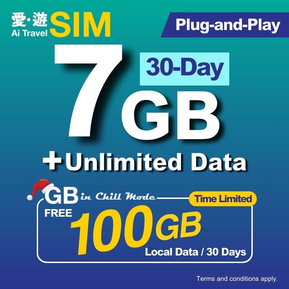 AI TRAVEL SIM 30-day Uk Us Ca Au Nz F U P - 7g B (limited Time: Free 100gb Local)