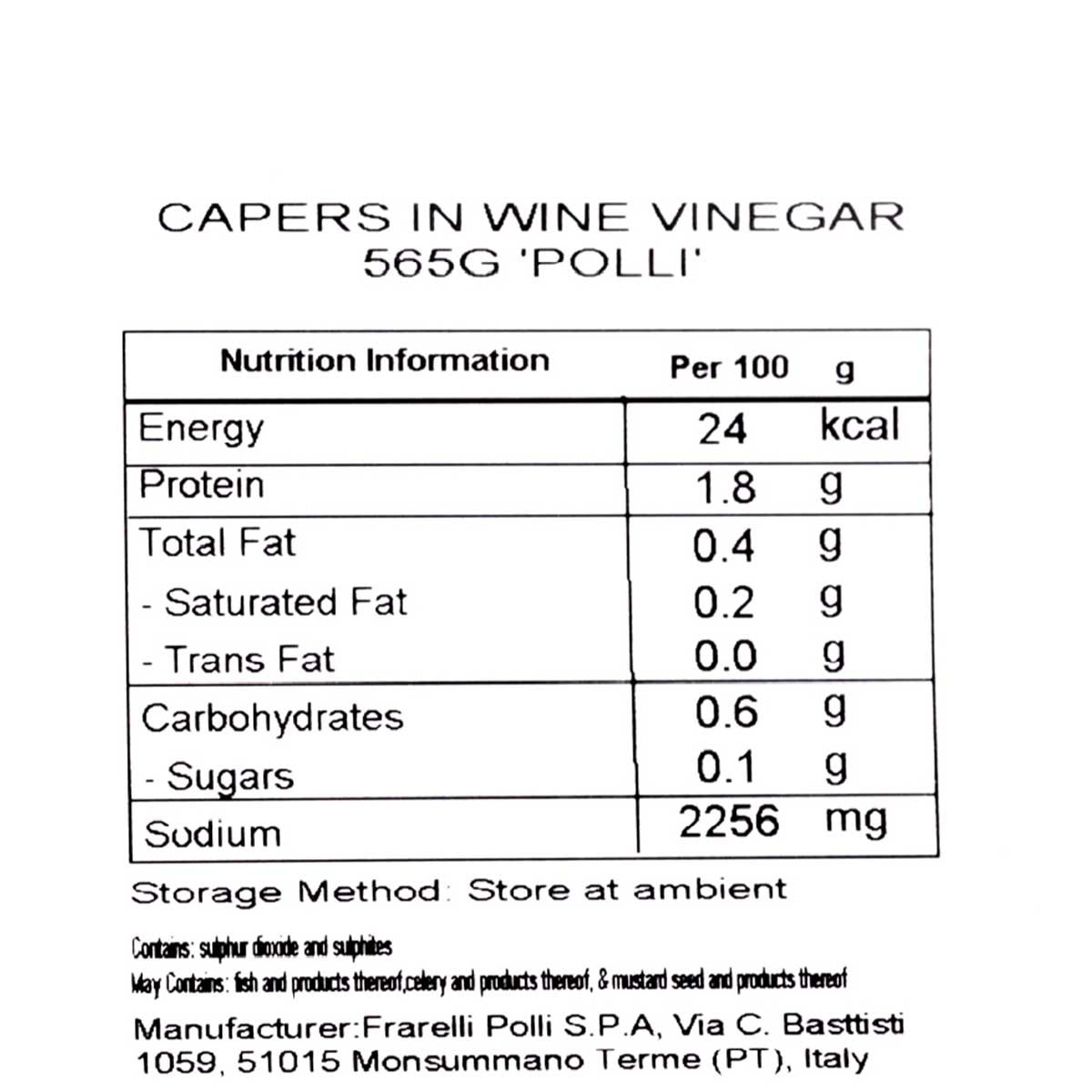 POLLI Capers In Wine Vinegar