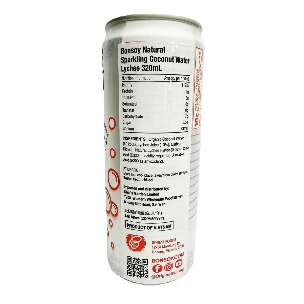 BONSOY Sparkling Coconut Water Lychee Flav