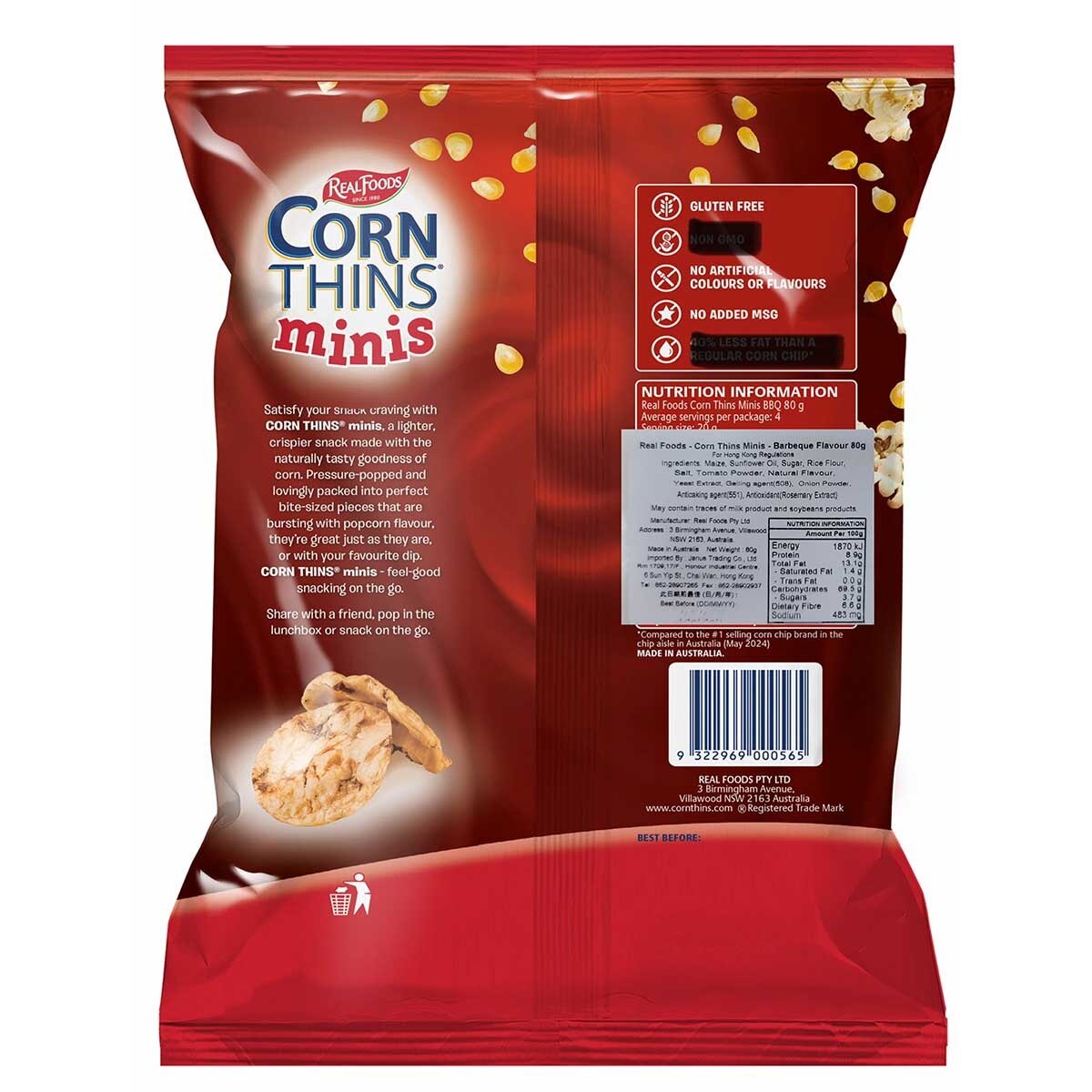 REAL FOODS Gluten Free Corn Thins-bbq Favour