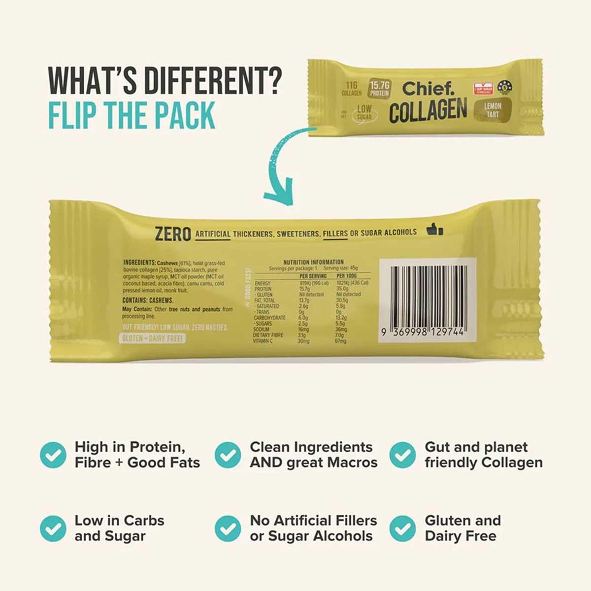CHIEF. Collagen Bar Lemon Tart 45g Br(12 Packs) image