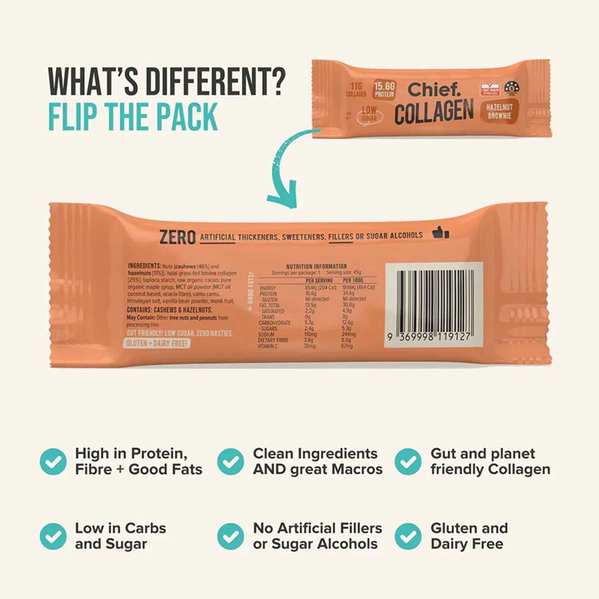 CHIEF. Collagen Bar Hazelnut Brownie 45g (12 Packs) image