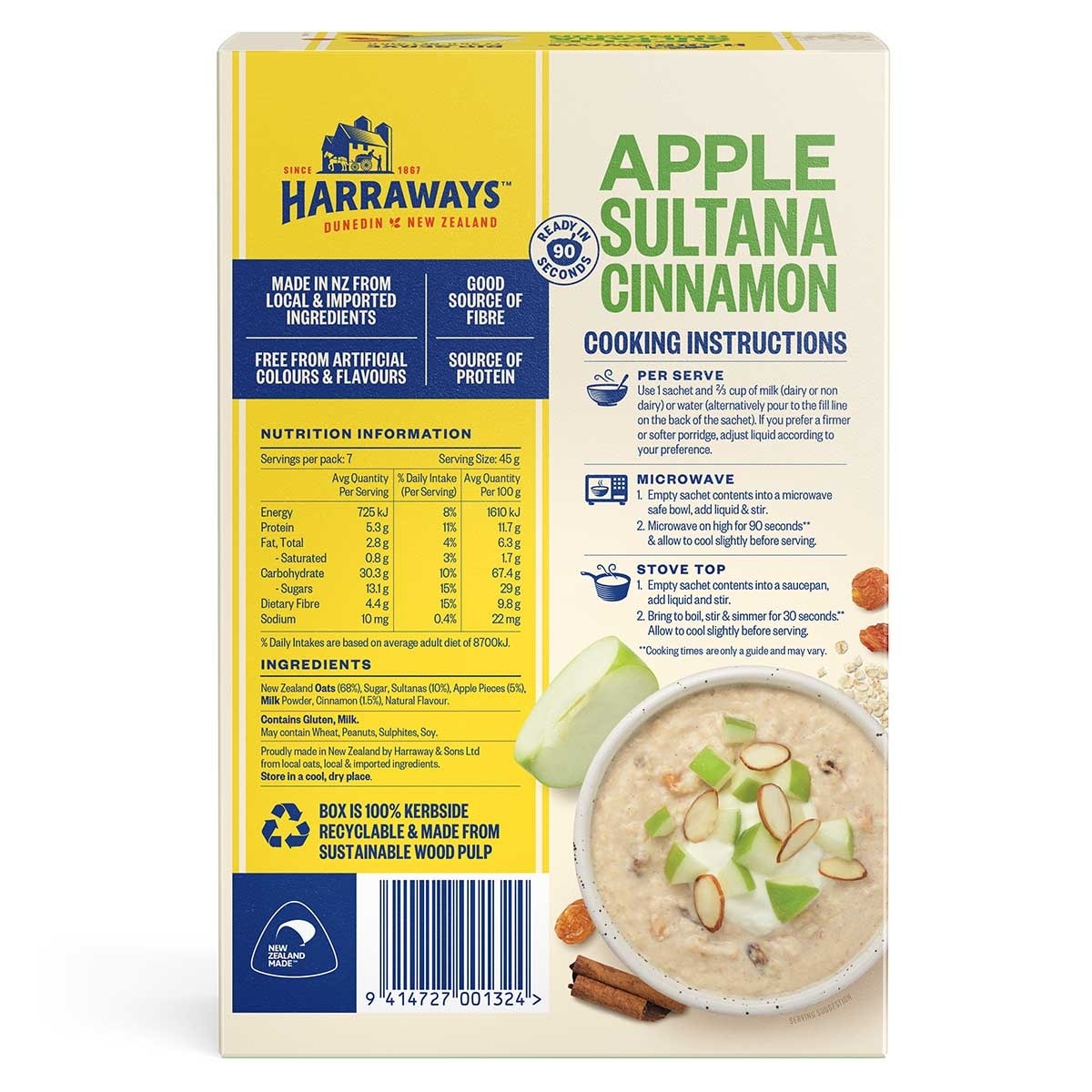 HARRAWAYS Harraways Oat Sachet Apple Sultana Cinnamon 315g image