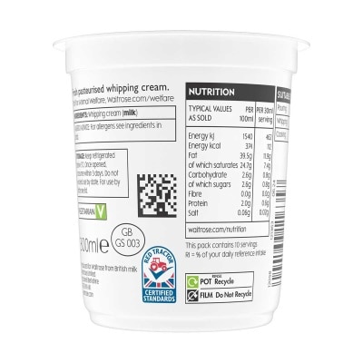 ESSENTIAL WAITROSE Whipping&nbsp; Cream(chilled 0-4°c)